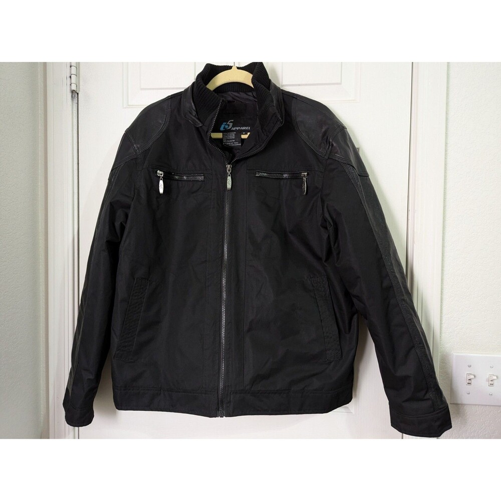 i5 Apparel Softshell Biker Motorcycle Jacket Mens Medium Faux Leather Sleeves